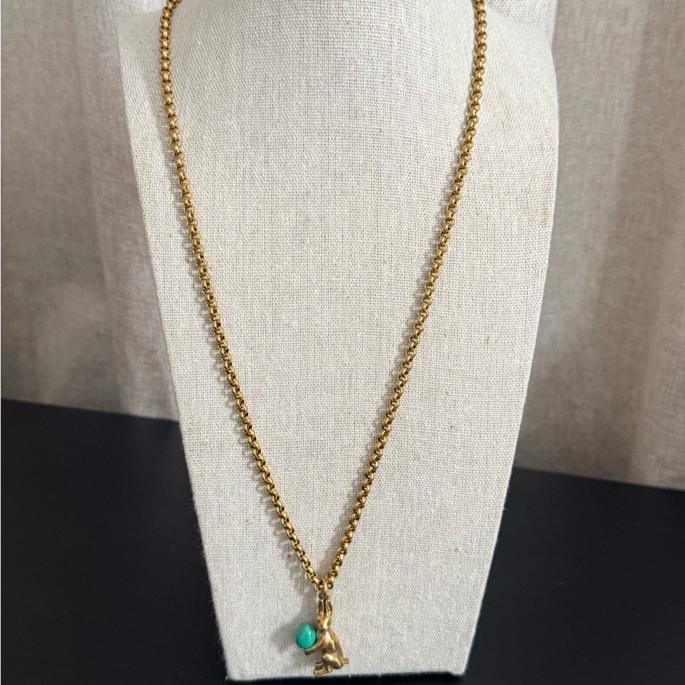 Museum of Modern Art Vintage Brass Necklace with Bunny and Egg.